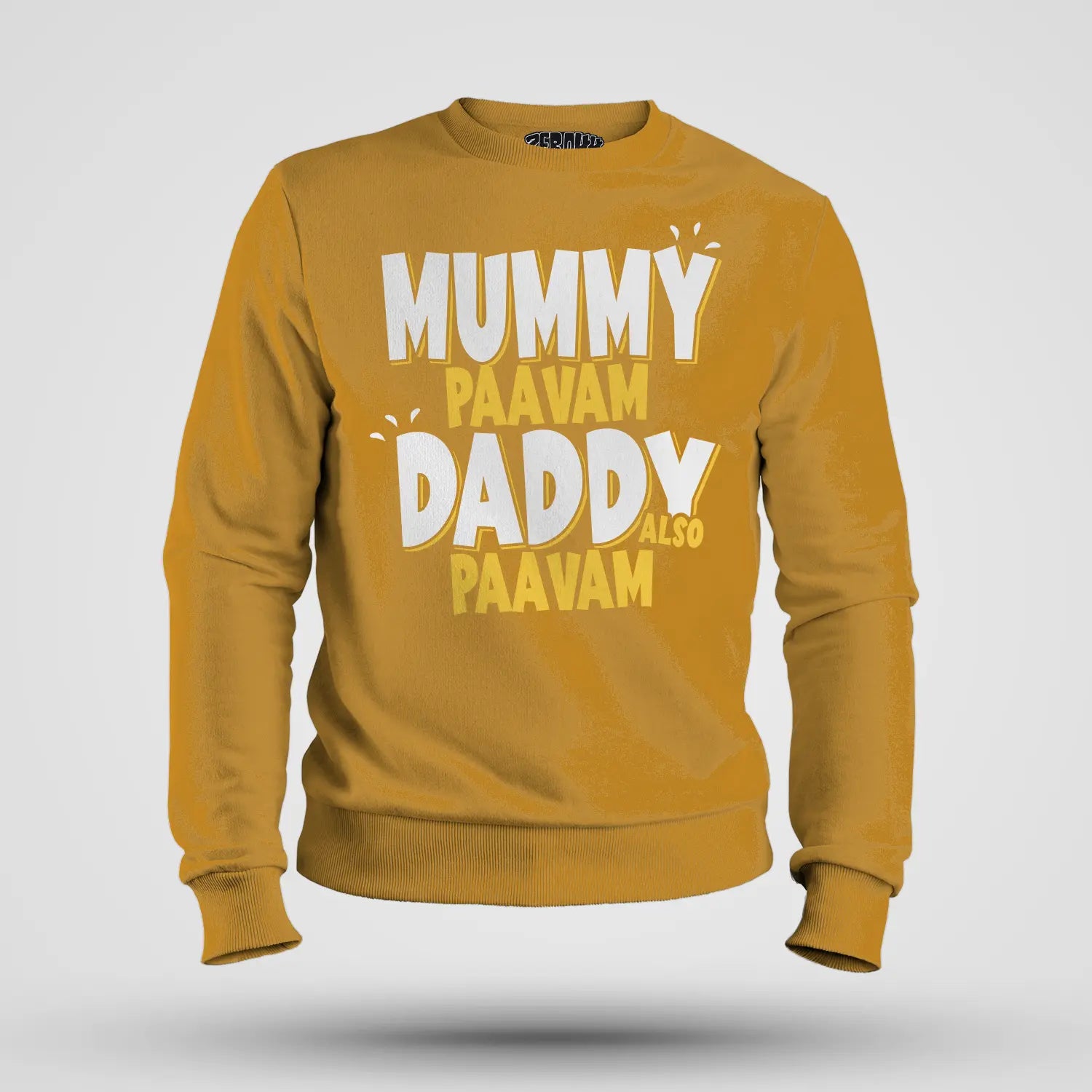 Mummy Paavam, Daddy Also Paavam Men/Unisex Sweatshirt in Mustard Yellow Color