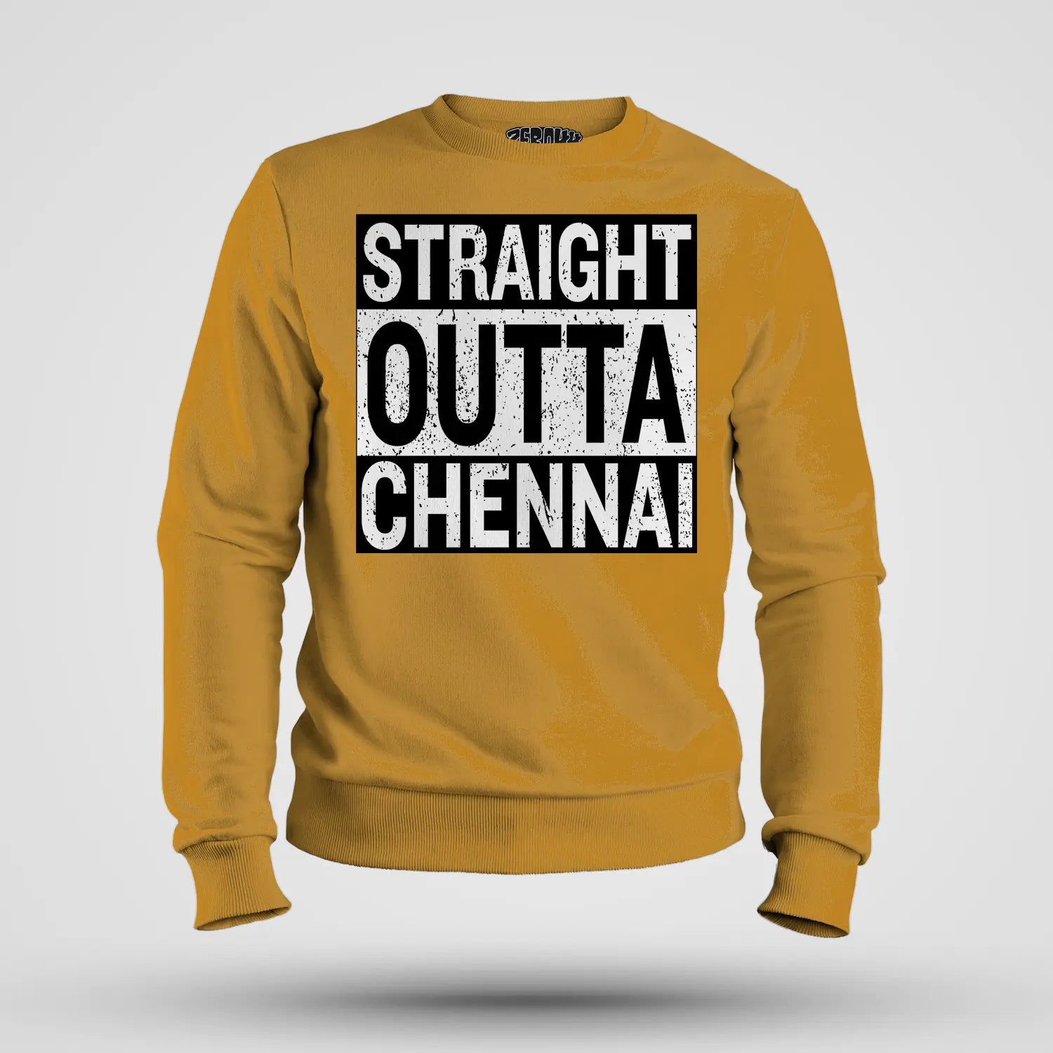Straight Outta Chennai Men/Unisex Sweatshirt in Mustard Yellow Color