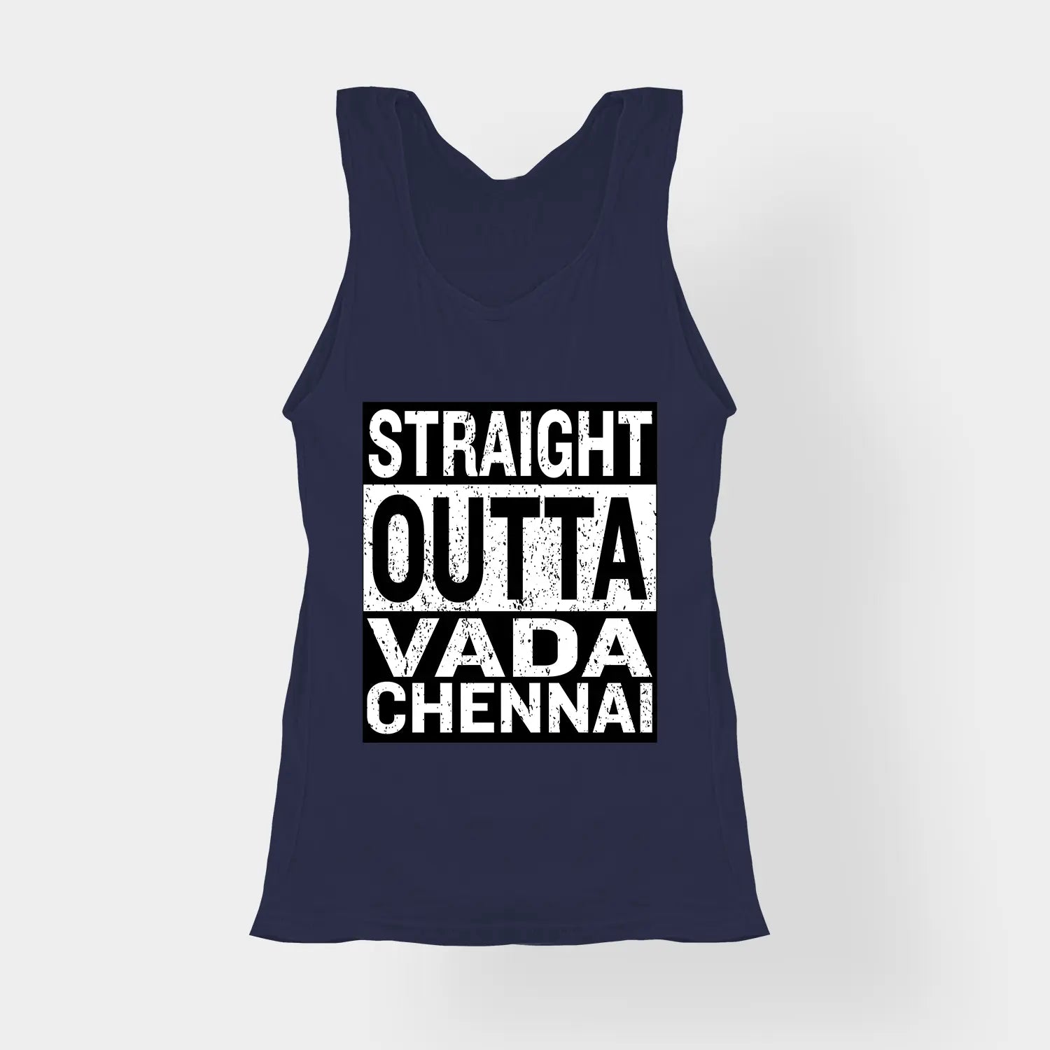 Straight Outta Vada Chennai Women's Tank Top in Navy Blue Color