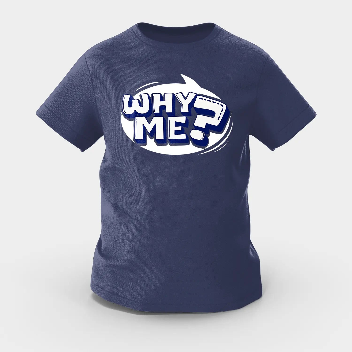 Why Me? Girls Round Neck T-Shirt in Navy Blue Color