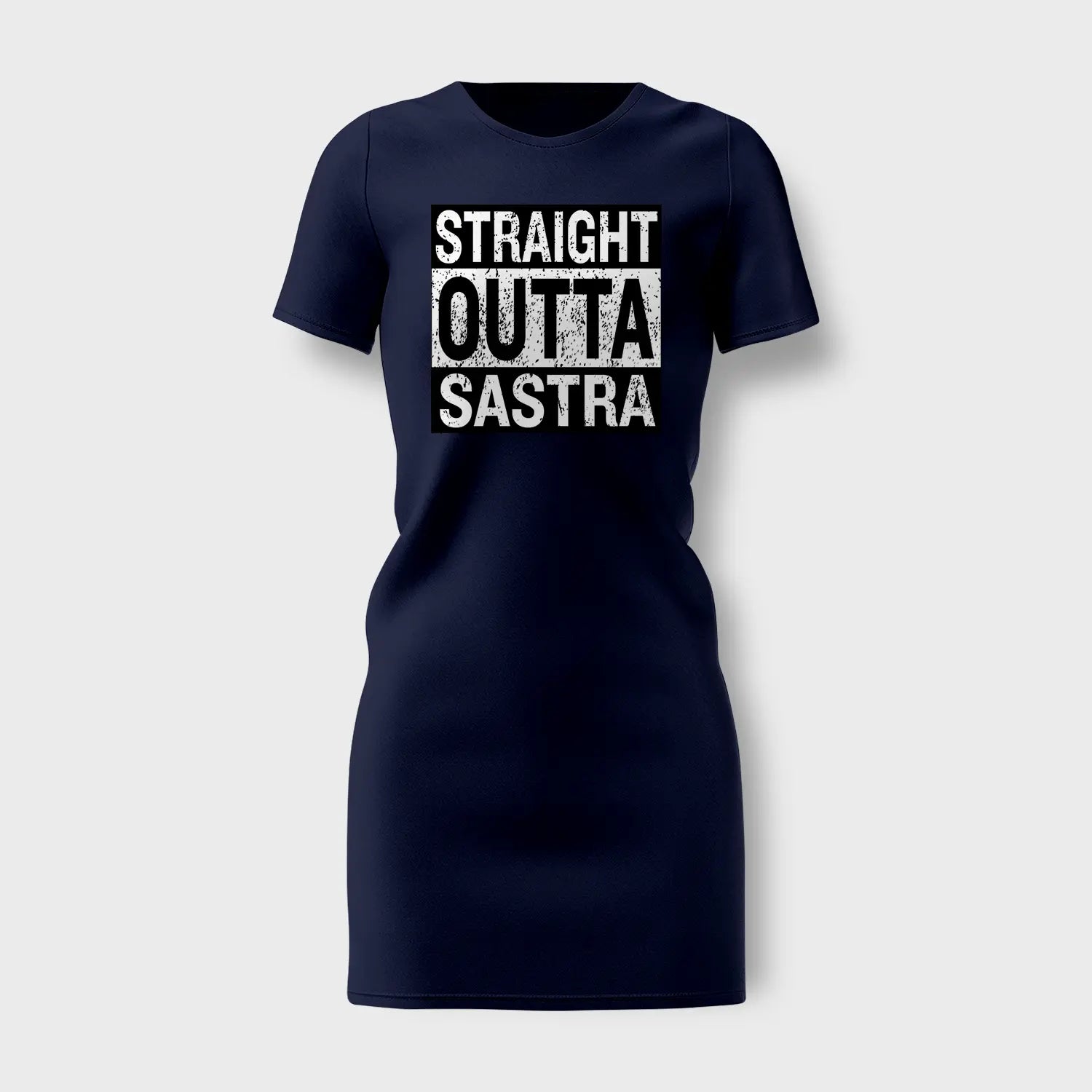 Straight Outta Sastra Women's T-Shirt Dress in Navy Blue Color