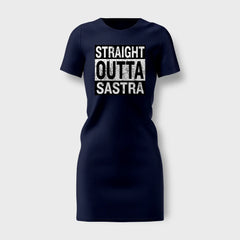 Straight Outta Sastra Women's T-Shirt Dress in Navy Blue Color