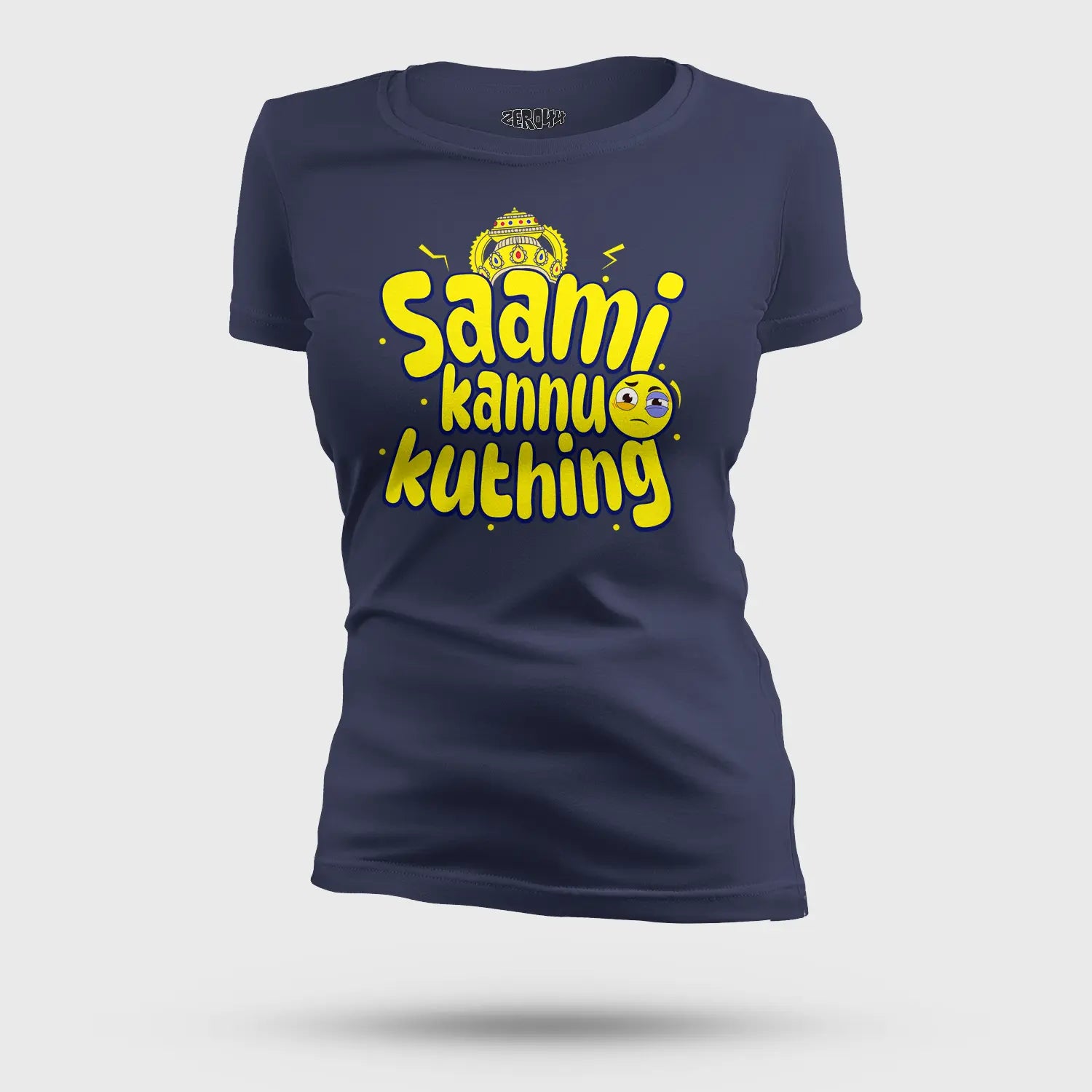 Saami Kannu Kuthing Women's T-Shirt in Navy Blue Color