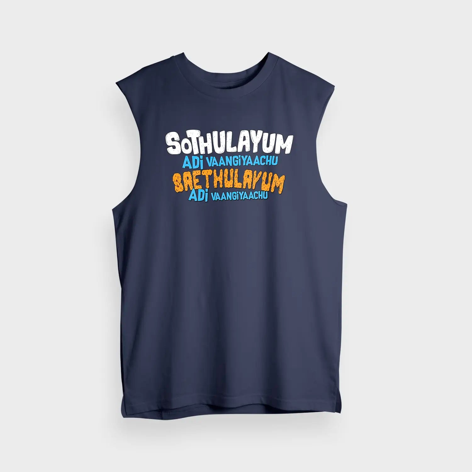 Sothulayum Adi Vaangiyaachu Saethulayum Adi Vaangiyaachu Men/Unisex Tank Top in Navy Blue Color