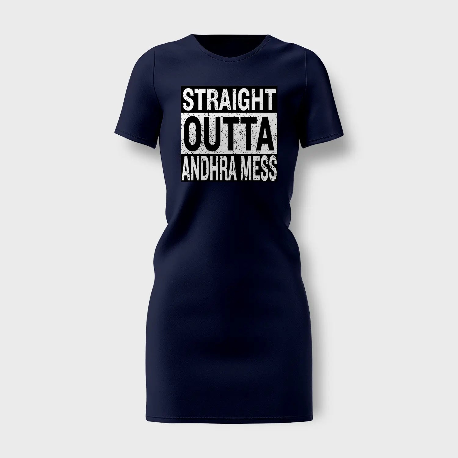 Straight Outta Andhra Mess Women's T-Shirt Dress in Navy Blue Color