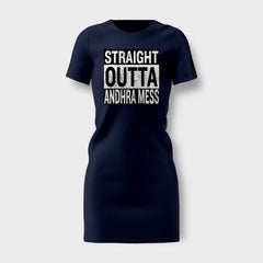 Straight Outta Andhra Mess Women's T-Shirt Dress in Navy Blue Color