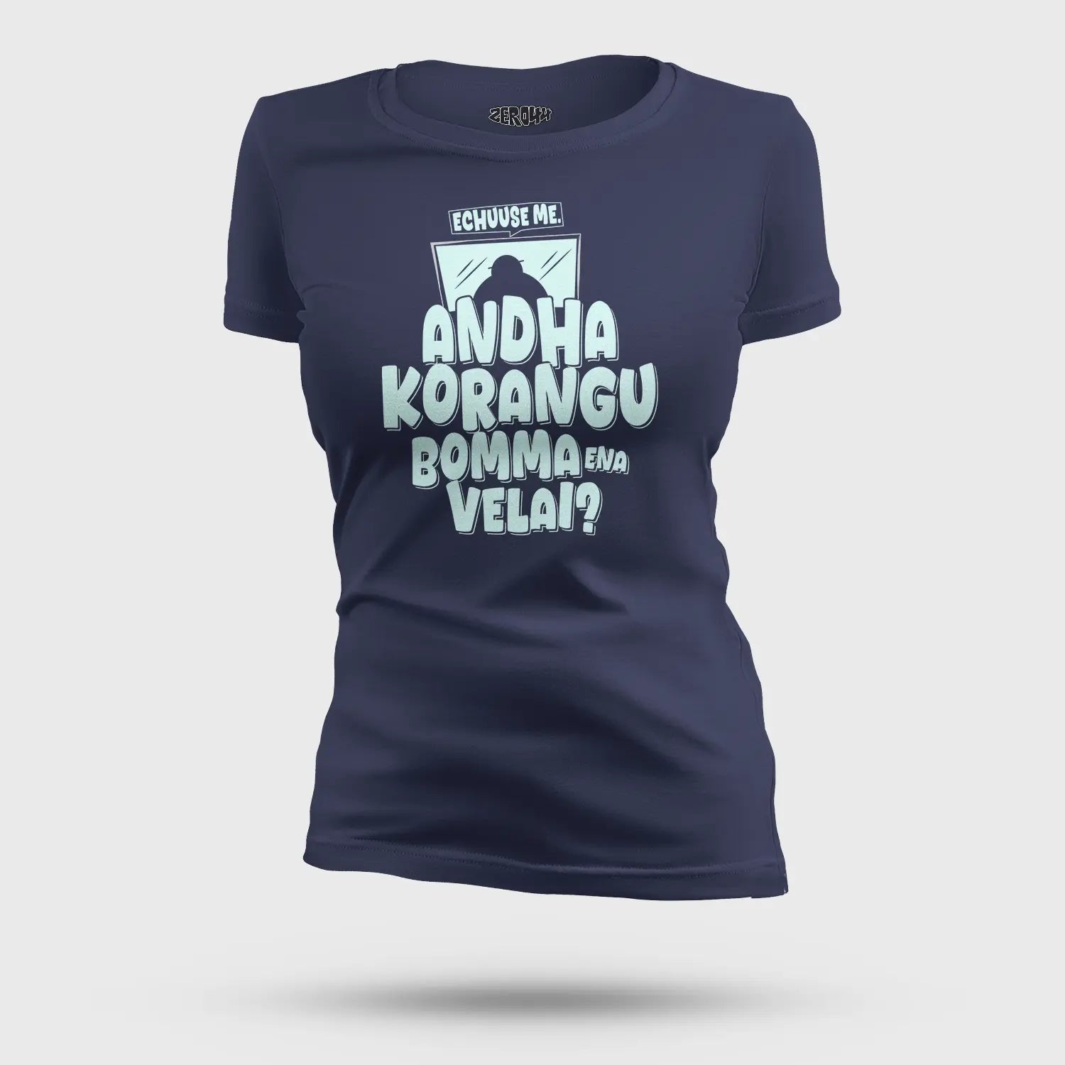 Echuuse Me Andha Korangu Bomma Ena Velai Women's T-Shirt in Navy Blue Color