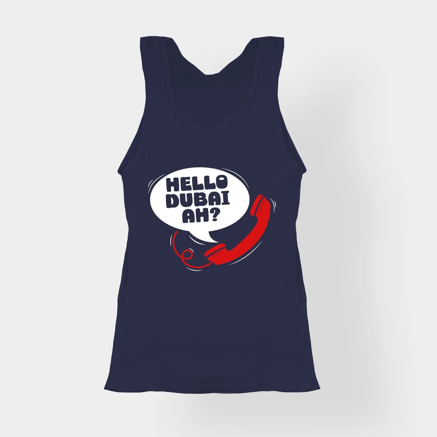 Hello Dubai Ah? Women's Tank Top in Navy Blue Color