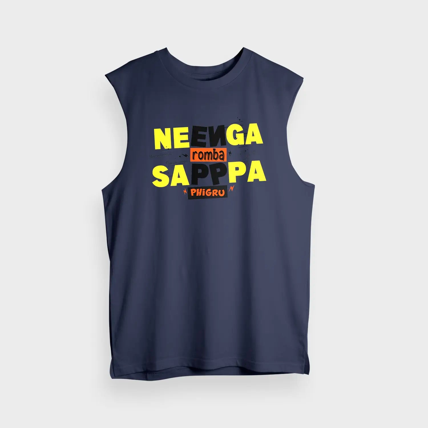 Neenga Romba Sappaa Phigru Men/Unisex Tank Top in Navy Blue Color