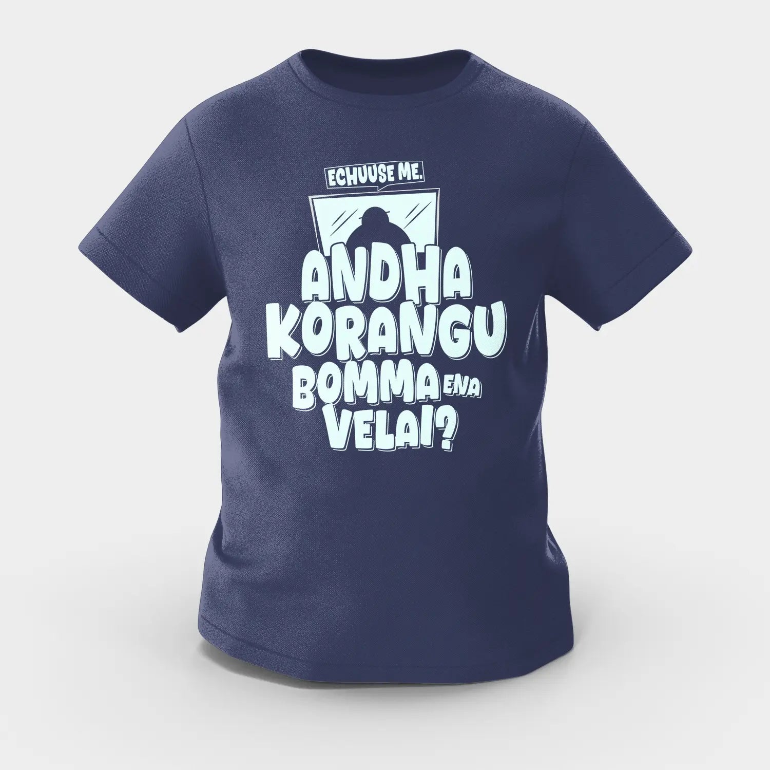 Echuuse Me Andha Korangu Bomma Ena Velai Girls Round Neck T-Shirt in Navy Blue Color