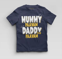 Mummy Paavam, Daddy Also Paavam Boys Round Neck T-Shirt in Navy Blue Color