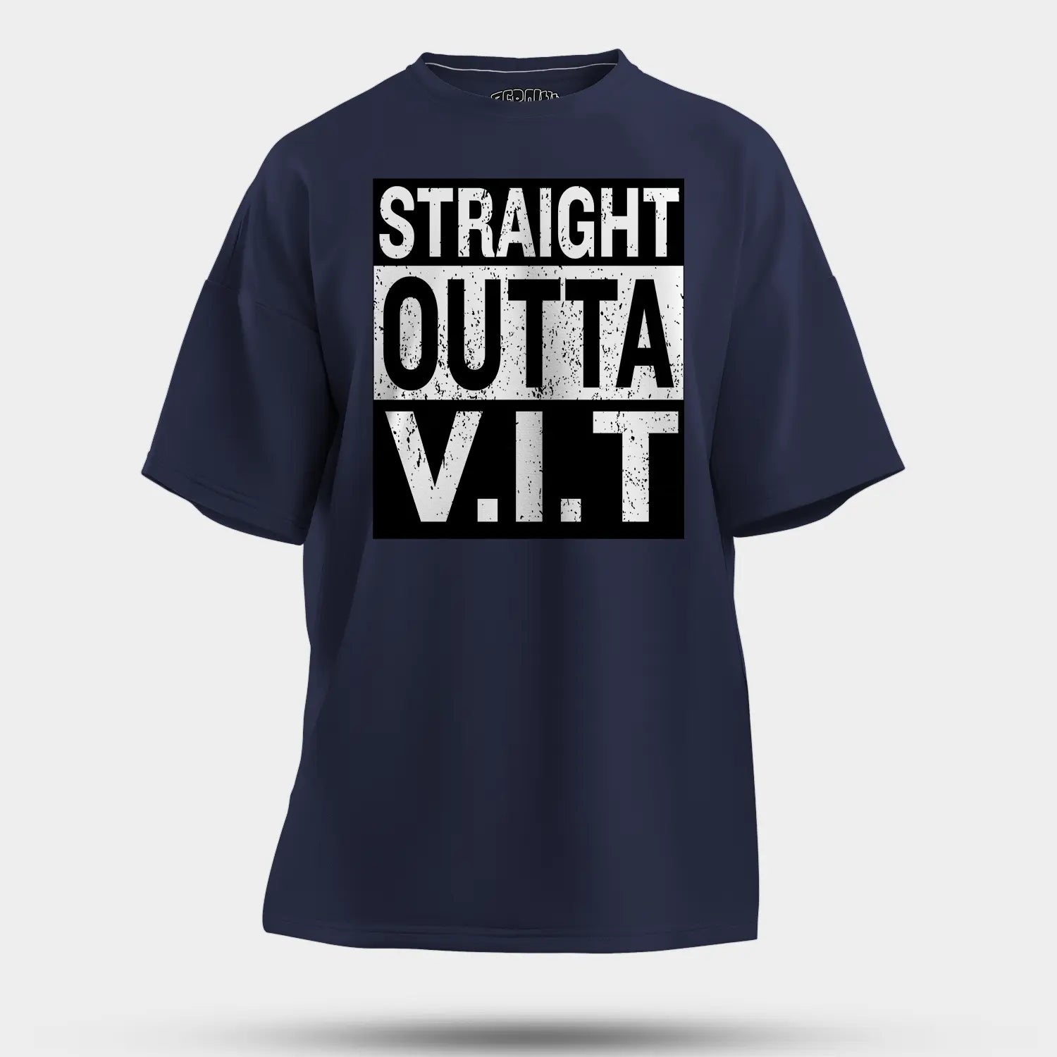 Straight Outta Vit Men/Unisex Oversized T-Shirt in Navy Blue Color