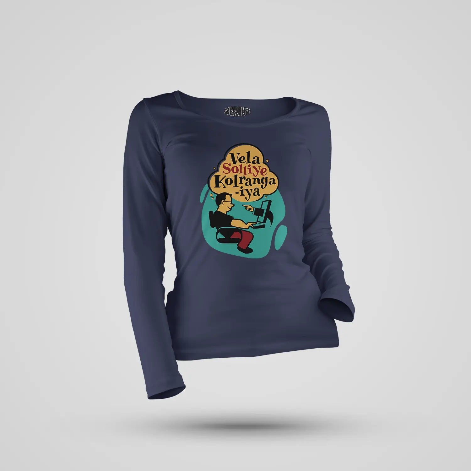 Vela Soliye Kolrangaiya Women's Long Sleeve T-Shirt in Navy Blue Color