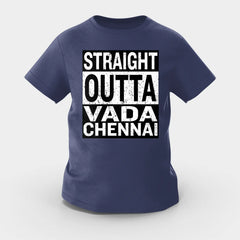 Straight Outta Vada Chennai Girls Round Neck T-Shirt in Navy Blue Color