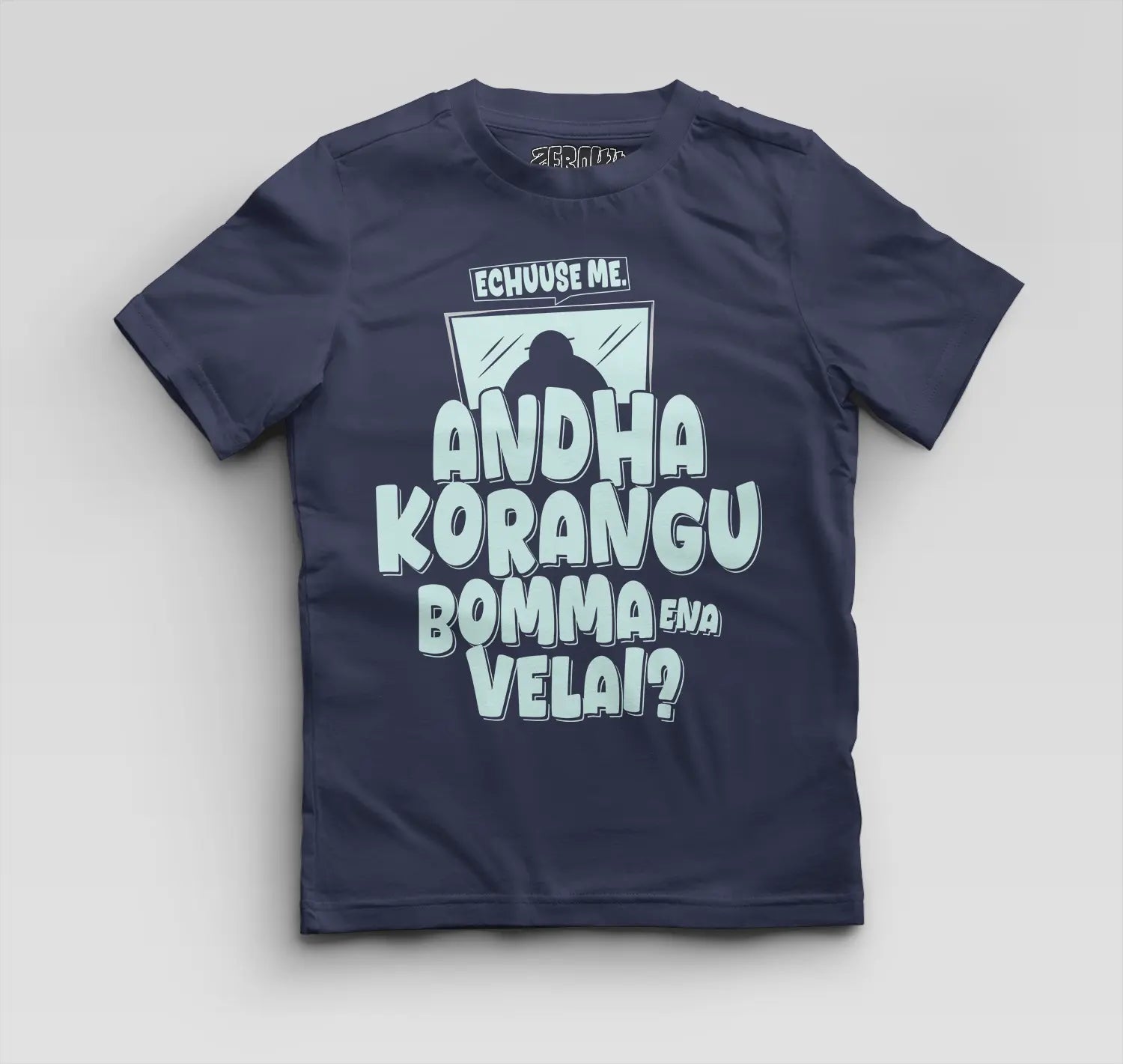 Echuuse Me Andha Korangu Bomma Ena Velai Boys Round Neck T-Shirt in Navy Blue Color