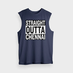 Straight Outta Chennai Men/Unisex Tank Top in Navy Blue Color