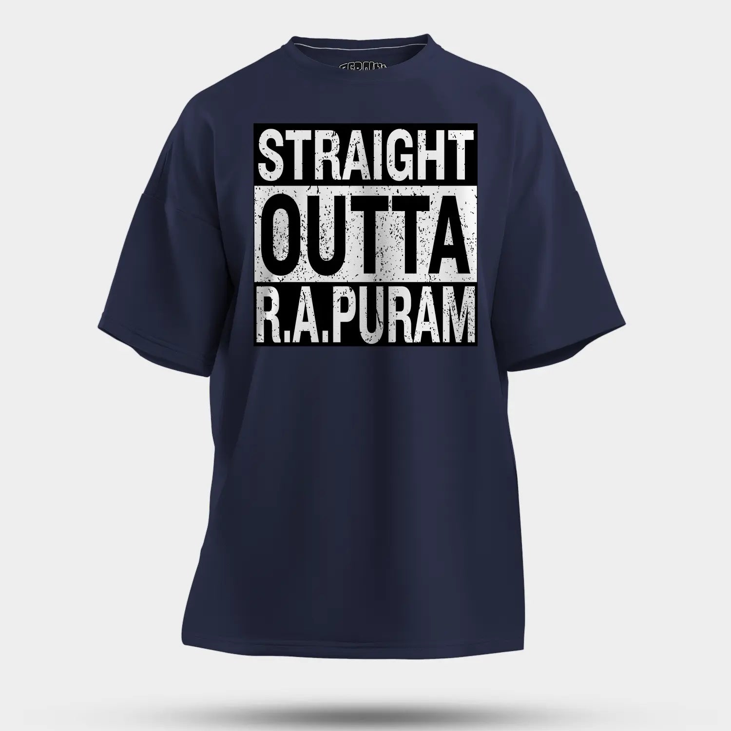 Straight Outta R.a Puram Men/Unisex Oversized T-Shirt in Navy Blue Color