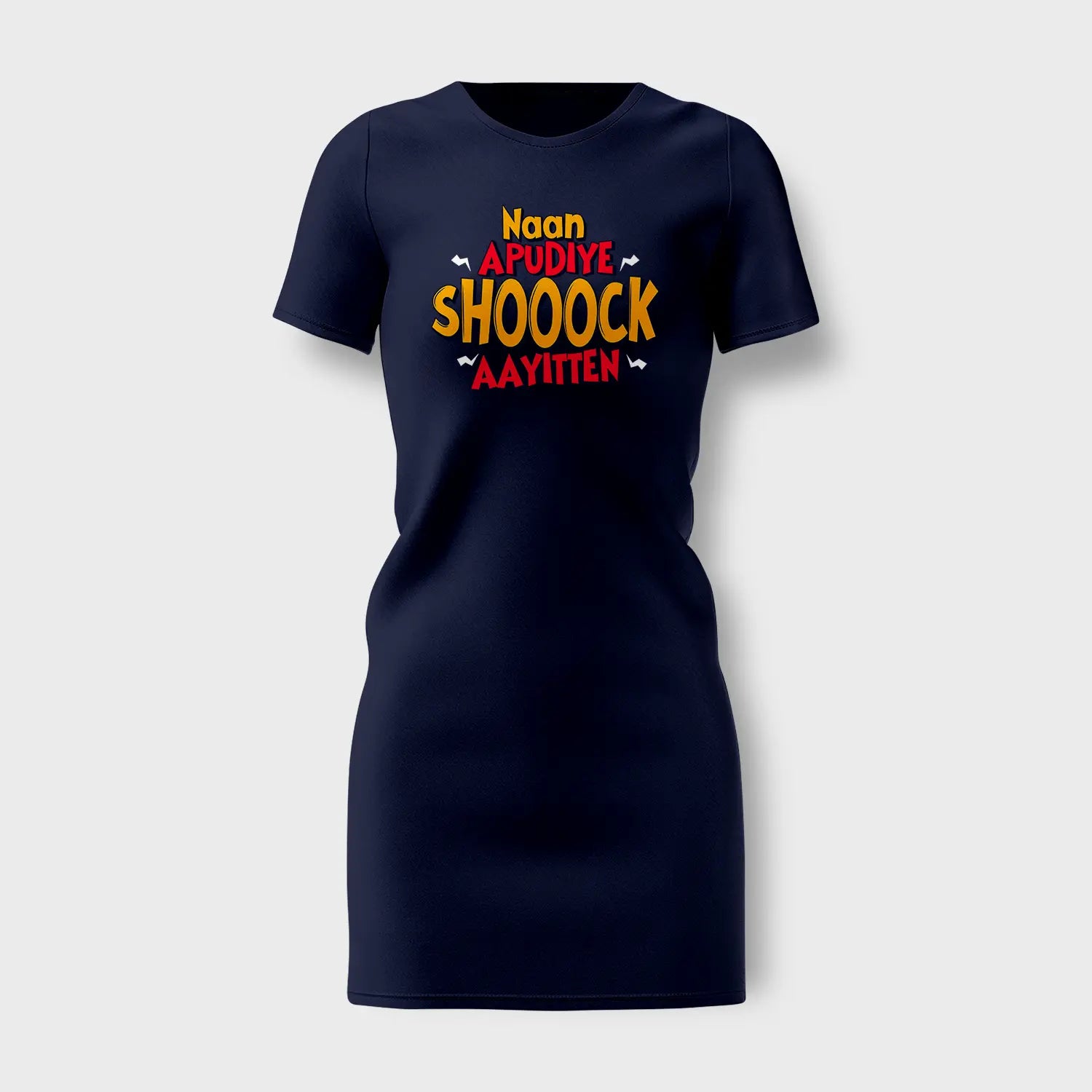 Naan Apudiye Shoooock Aayitten Women's T-Shirt Dress in Navy Blue Color