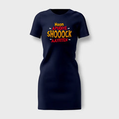 Naan Apudiye Shoooock Aayitten Women's T-Shirt Dress in Navy Blue Color