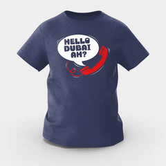 Hello Dubai Ah? Girls Round Neck T-Shirt in Navy Blue Color