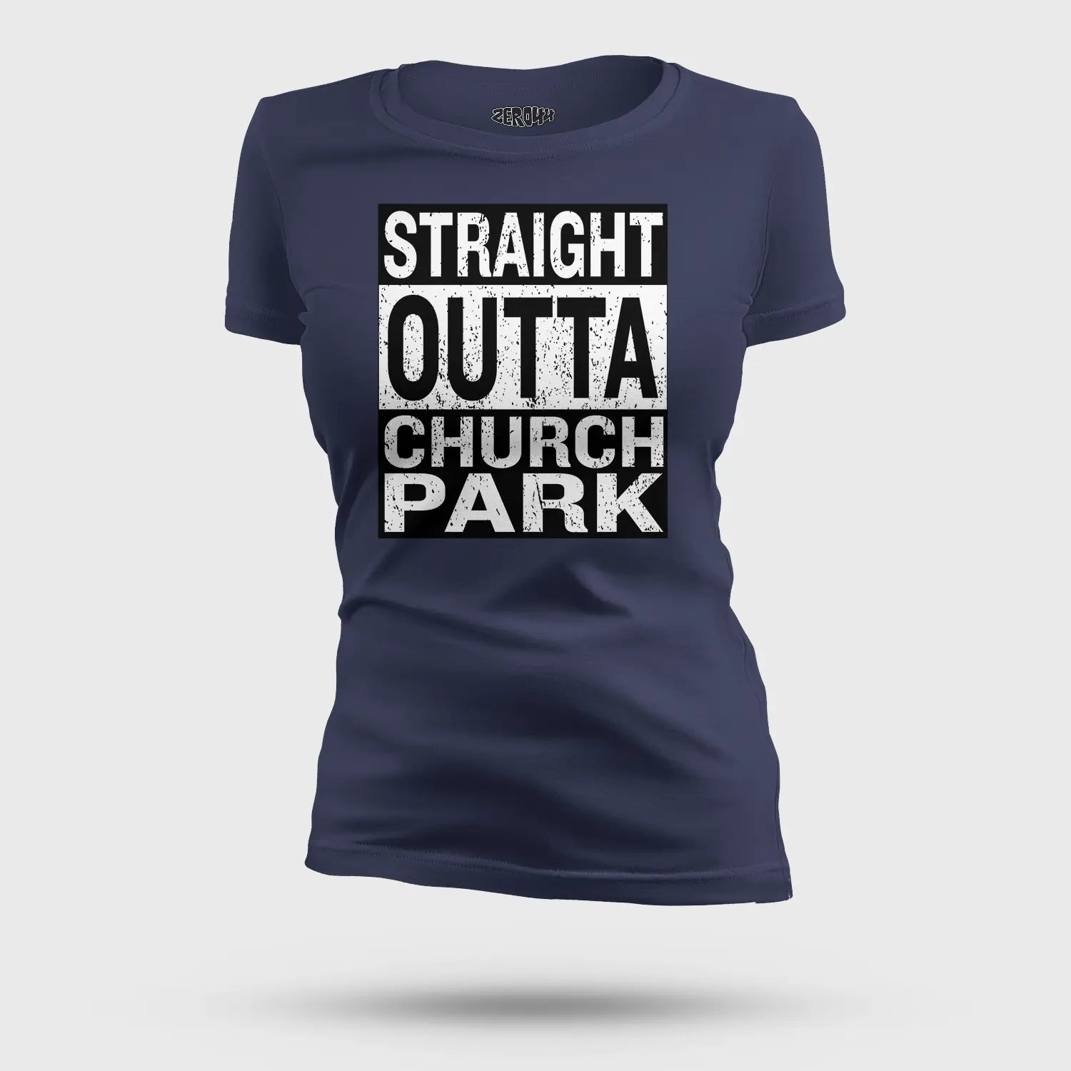 Straight Outta Church Park Women's T-Shirt in Navy Blue Color