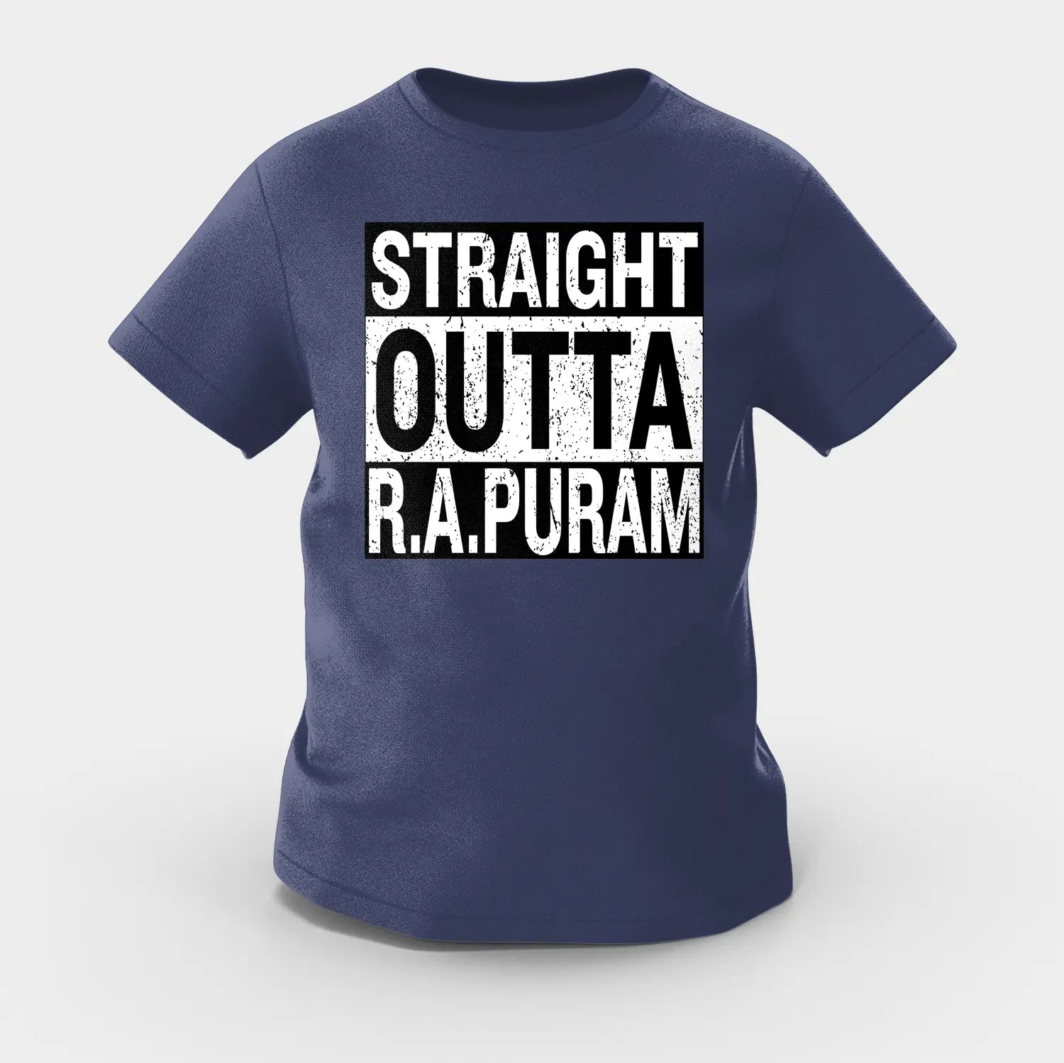 Straight Outta R.a Puram Girls Round Neck T-Shirt in Navy Blue Color