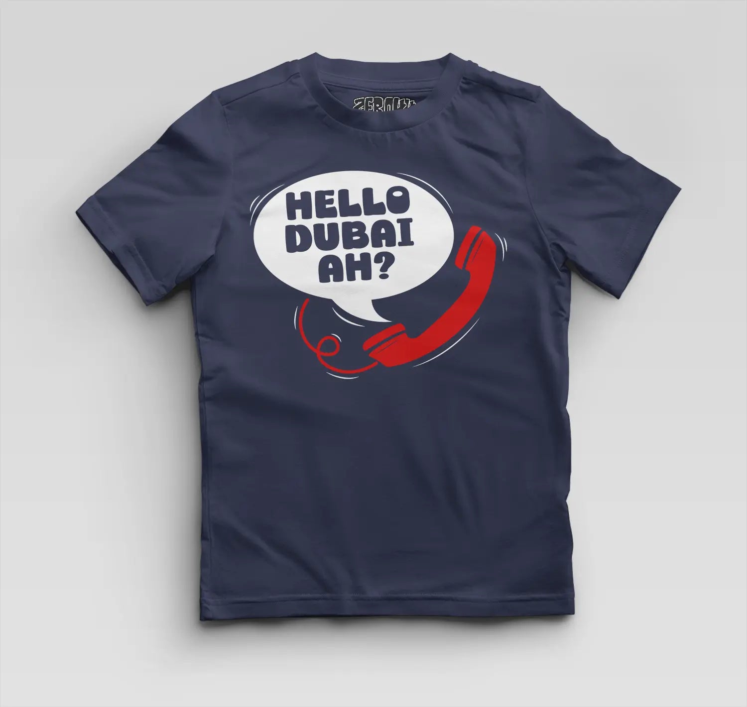 Hello Dubai Ah? Boys Round Neck T-Shirt in Navy Blue Color