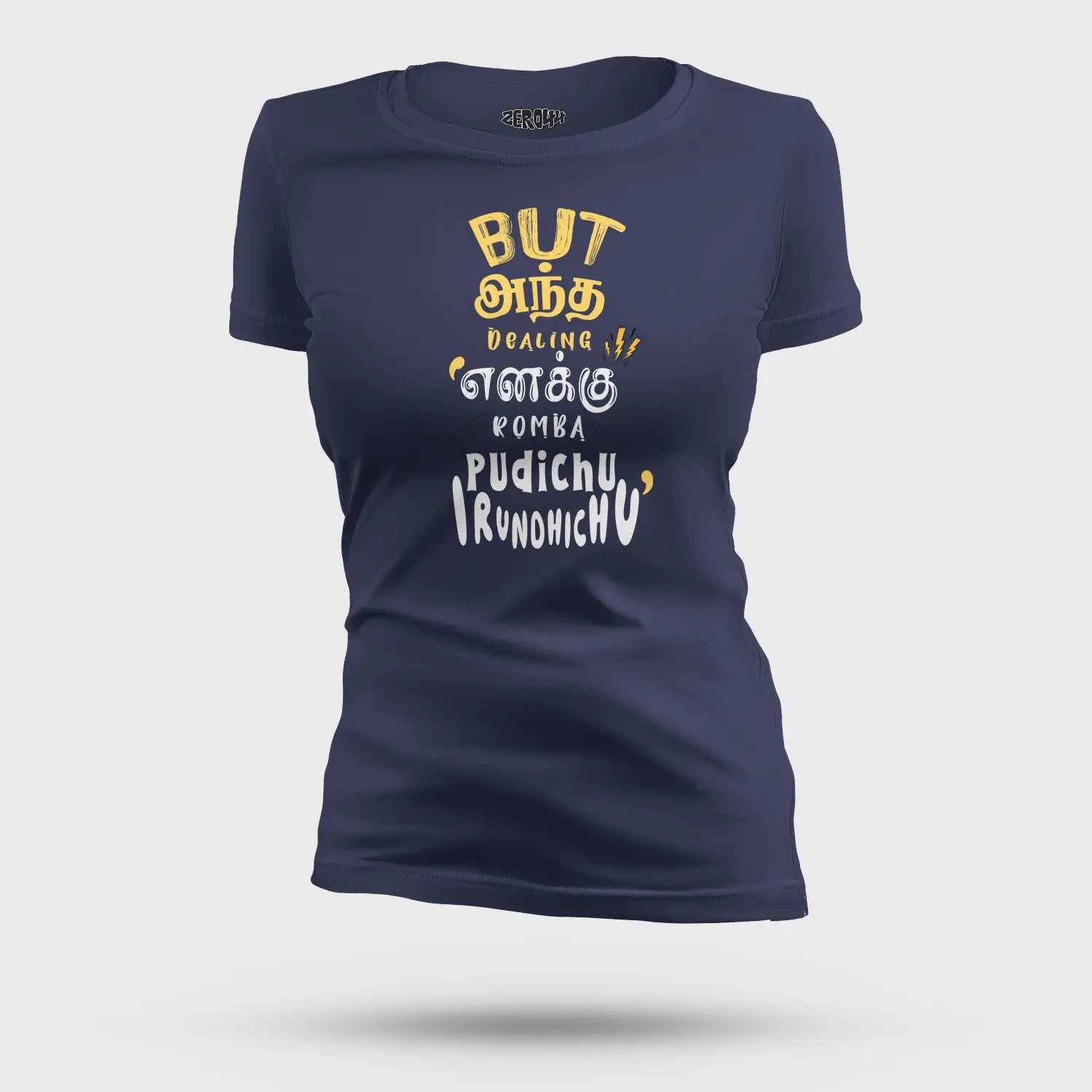 But Antha Dealing Enaku Romba Pudichu Irundhichu Women's T-Shirt in Navy Blue Color