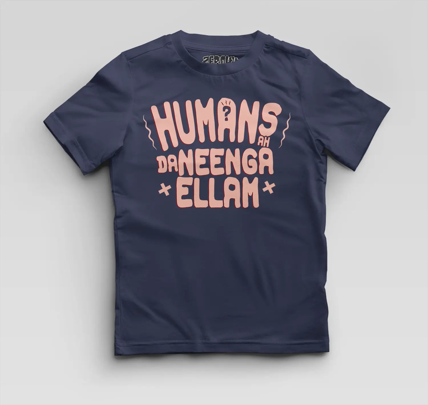 Humans Ah Da Neenga Ellam? Boys Round Neck T-Shirt in Navy Blue Color