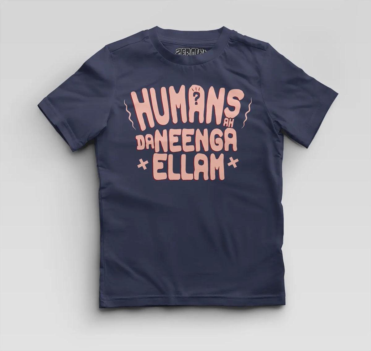 Humans Ah Da Neenga Ellam? Boys Round Neck T-Shirt in Navy Blue Color