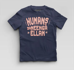 Humans Ah Da Neenga Ellam? Boys Round Neck T-Shirt in Navy Blue Color