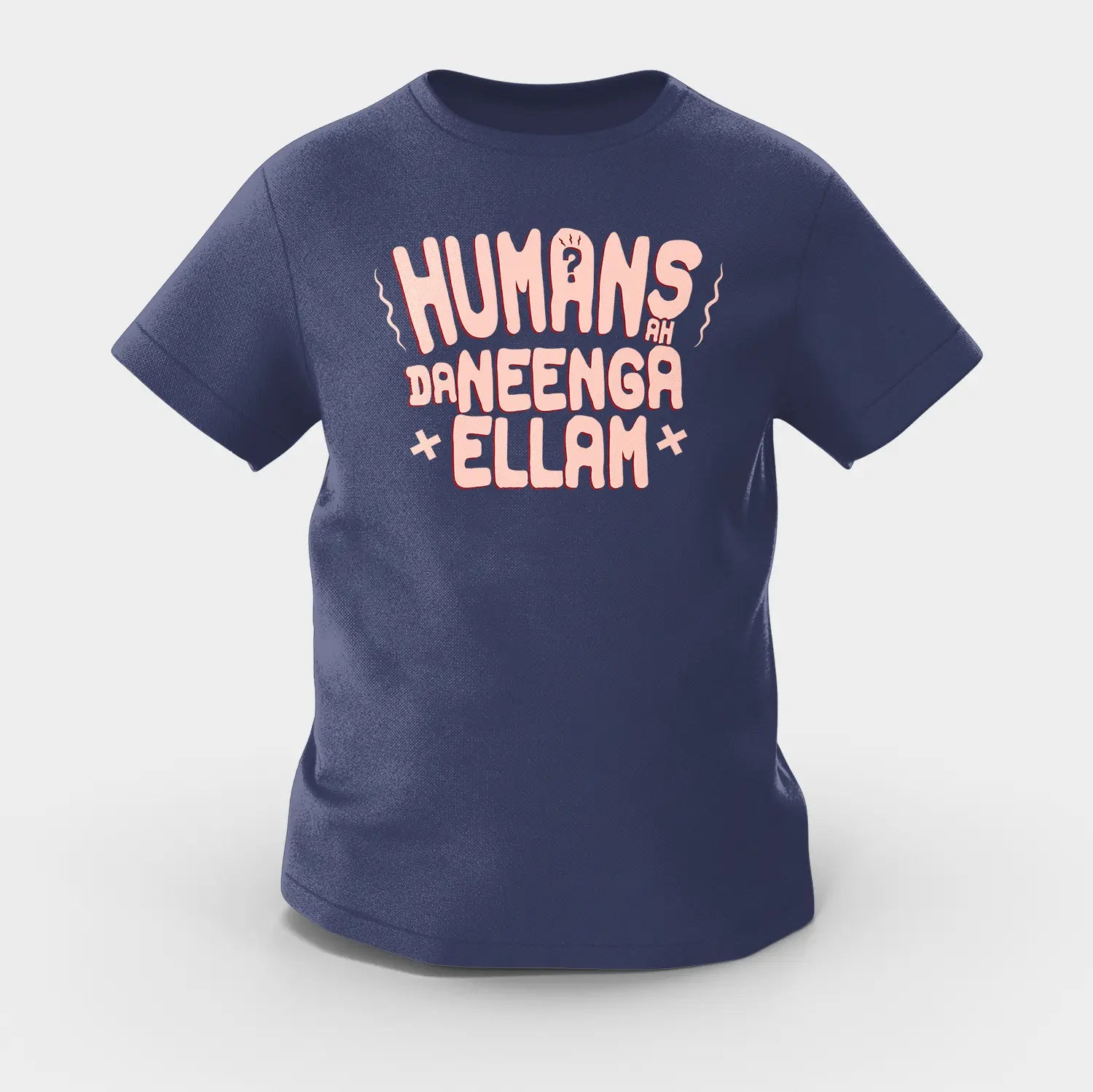 Humans Ah Da Neenga Ellam? Girls Round Neck T-Shirt in Navy Blue Color