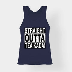 Straight Outta Tea Kadai Women's Tank Top in Navy Blue Color