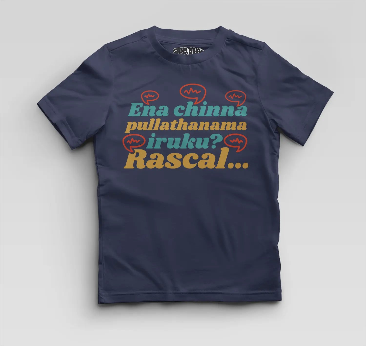Ena Chinna Pulla Thanama Iruku Rascal Boys Round Neck T-Shirt in Navy Blue Color