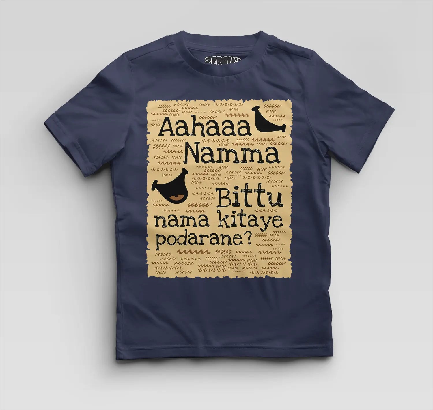 Aahaaa Namma Bittu Nama Kitaye Podarane Boys Round Neck T-Shirt in Navy Blue Color