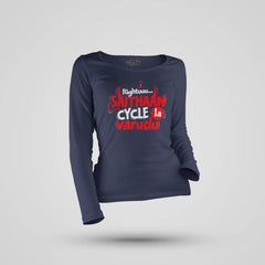 Rightuuu.. Saithaan Cycle La Varudhu Women's Long Sleeve T-Shirt in Navy Blue Color