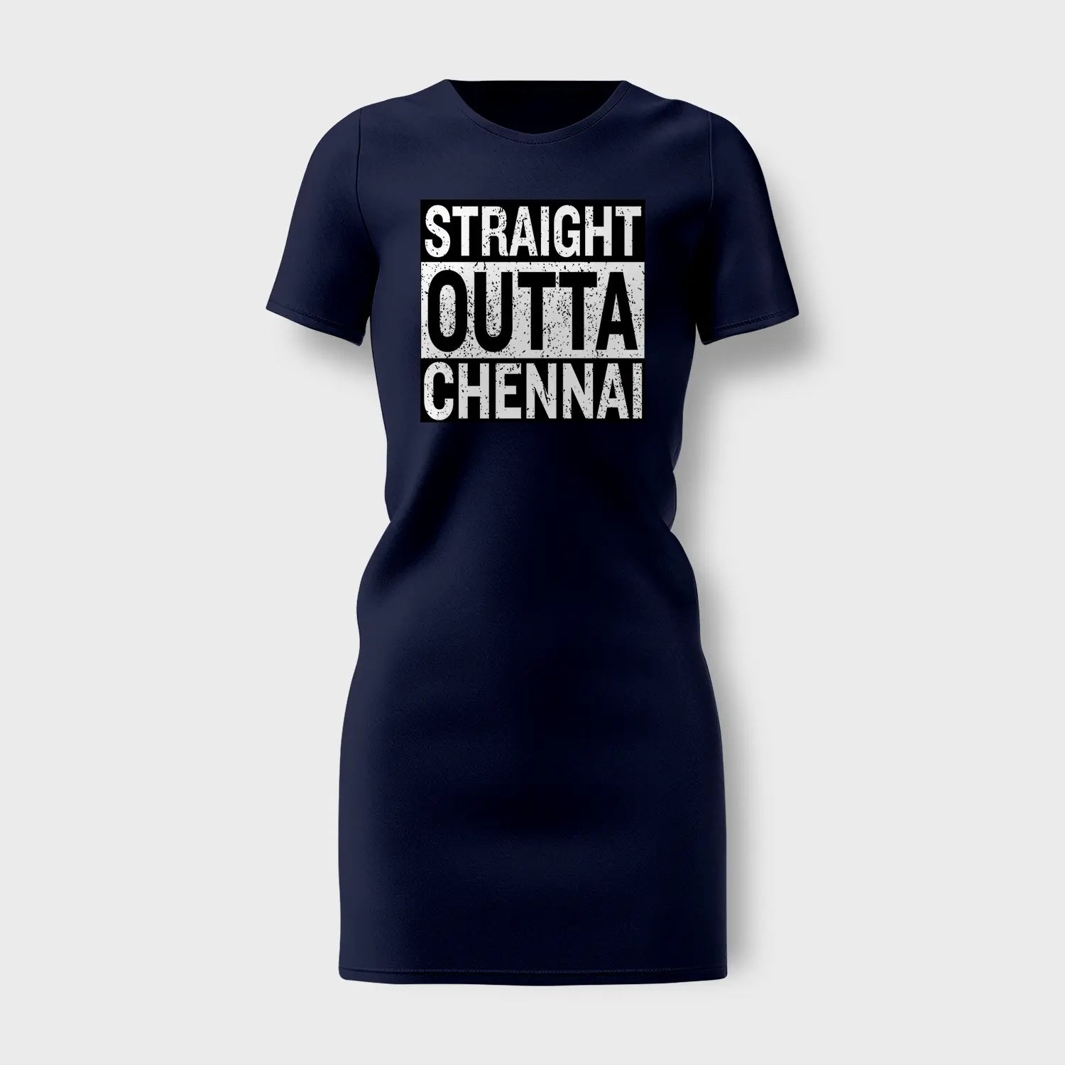 Straight Outta Chennai Women's T-Shirt Dress in Navy Blue Color