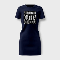 Straight Outta Chennai Women's T-Shirt Dress in Navy Blue Color