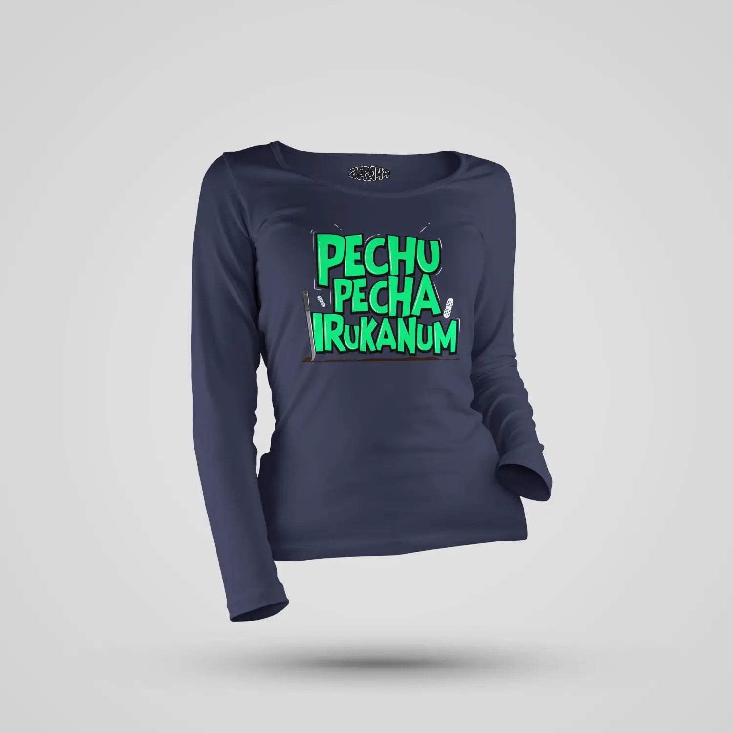 Pechu Pecha Irrukanum Women's Long Sleeve T-Shirt in Navy Blue Color