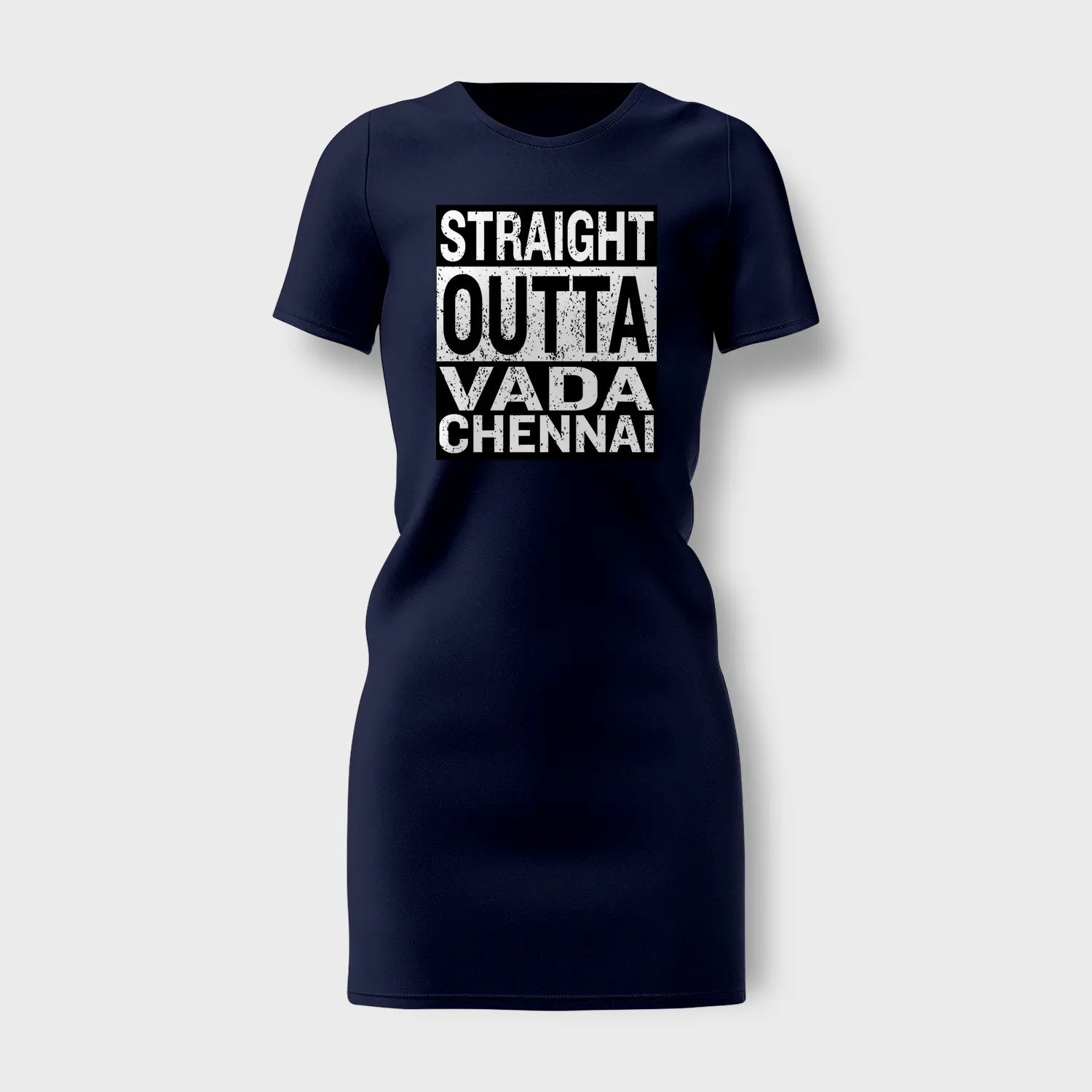 Straight Outta Vada Chennai Women's T-Shirt Dress in Navy Blue Color