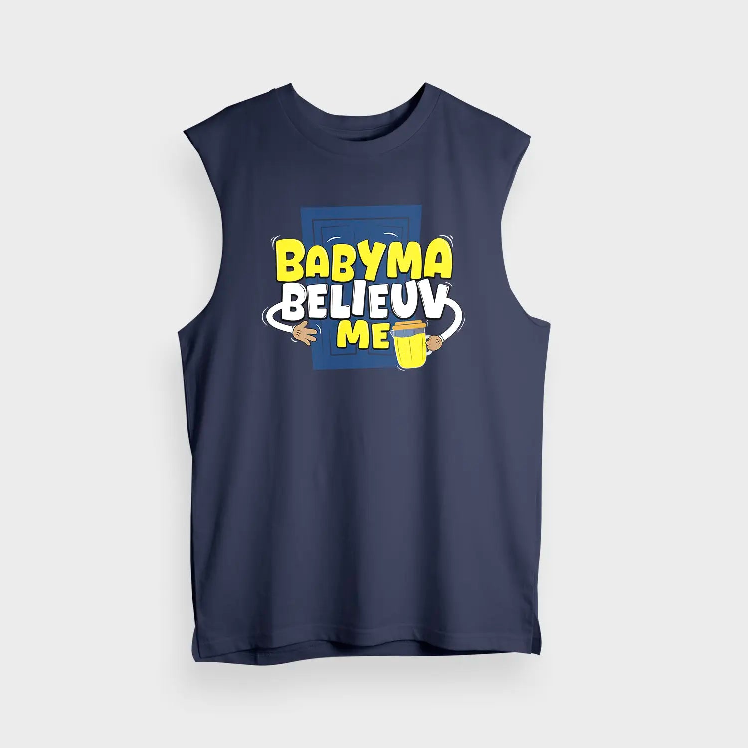 Babyma Belieuv Me Men/Unisex Tank Top in Navy Blue Color