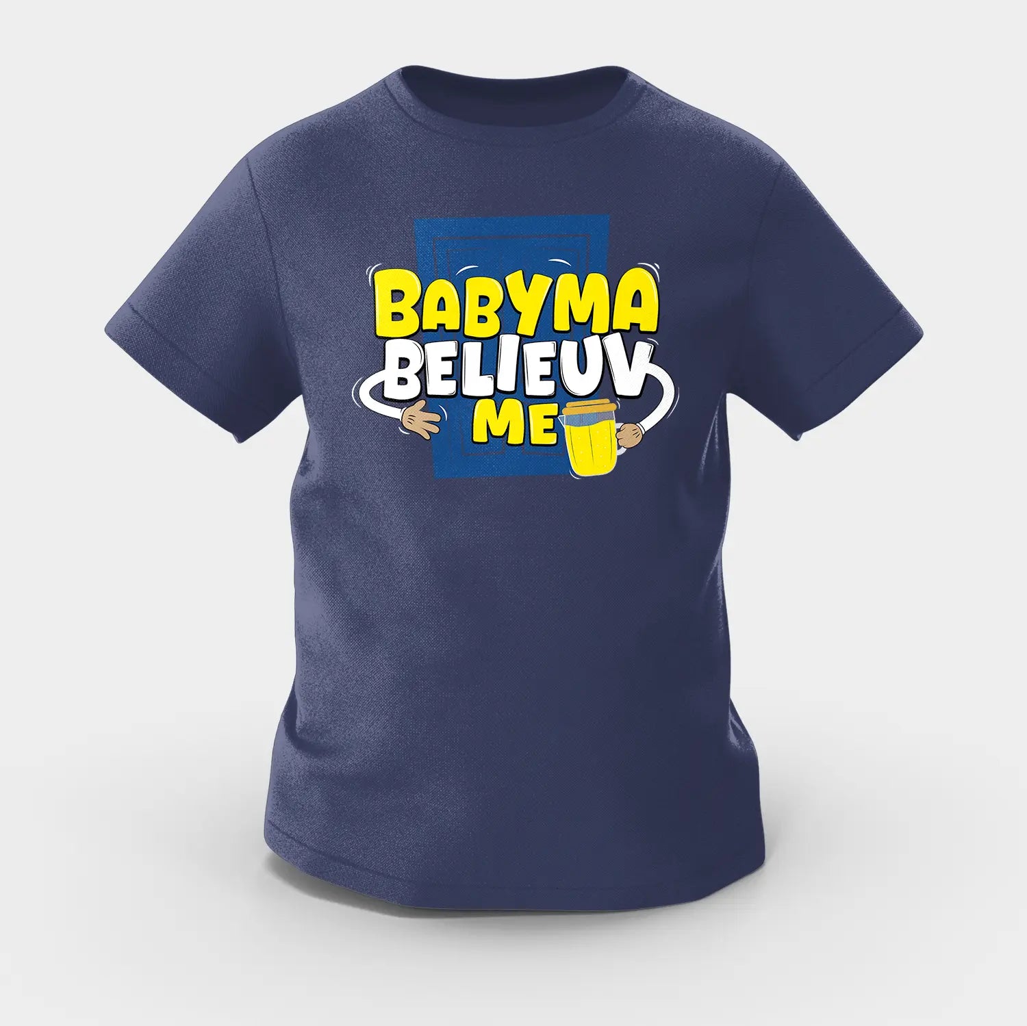 Babyma Belieuv Me Girls Round Neck T-Shirt in Navy Blue Color