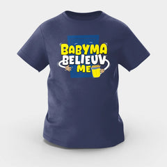 Babyma Belieuv Me Girls Round Neck T-Shirt in Navy Blue Color