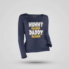 Mummy Paavam, Daddy Also Paavam Women's Long Sleeve T-Shirt in Navy Blue Color