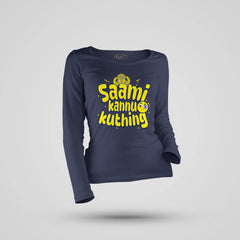 Saami Kannu Kuthing Women's Long Sleeve T-Shirt in Navy Blue Color