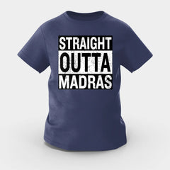 Straight Outta Madras Girls Round Neck T-Shirt in Navy Blue Color