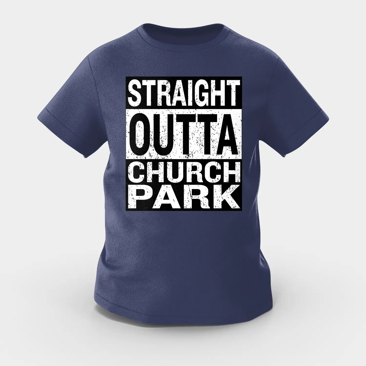 Straight Outta Church Park Girls Round Neck T-Shirt in Navy Blue Color