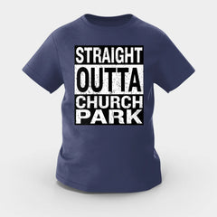 Straight Outta Church Park Girls Round Neck T-Shirt in Navy Blue Color