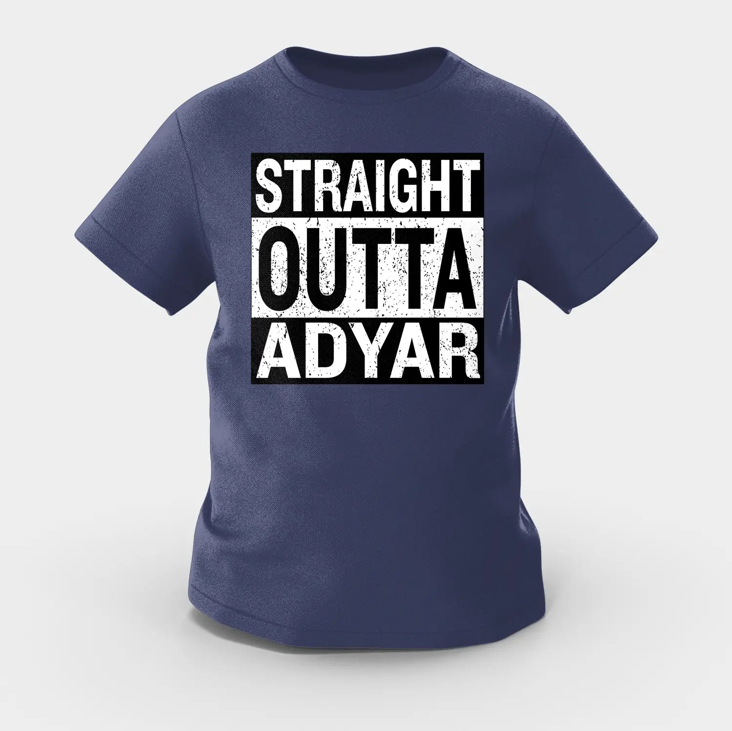 Straight Outta Adyar Girls Round Neck T-Shirt in Navy Blue Color