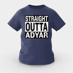Straight Outta Adyar Girls Round Neck T-Shirt in Navy Blue Color